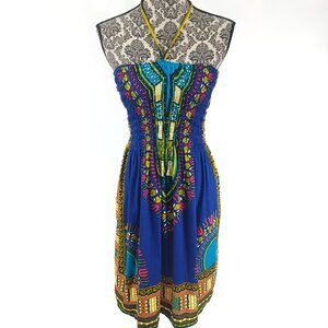 ISLAND EXPRESSIONS Dashiki Print Halter Neck Tube Top Sun Dress F Free size